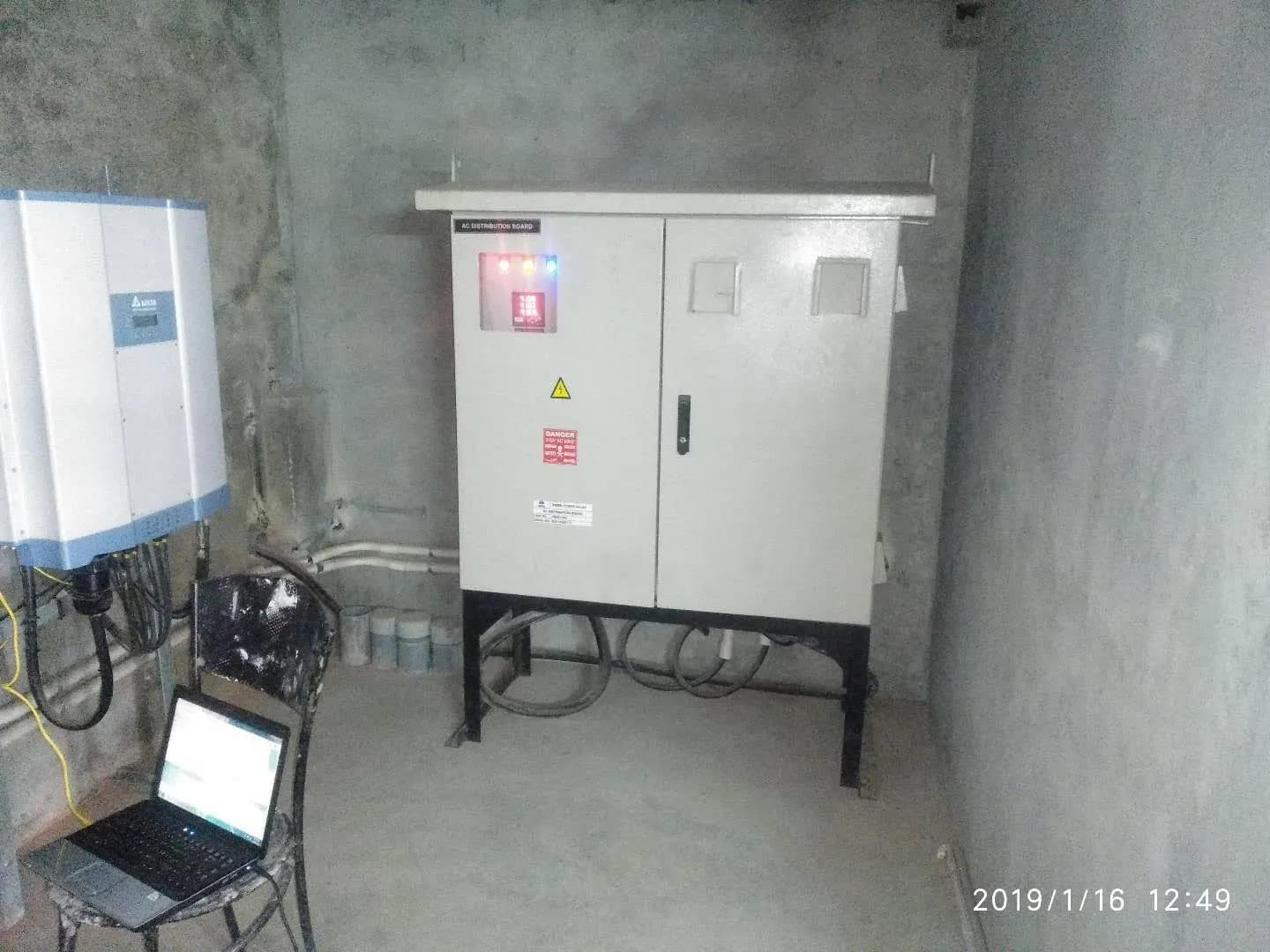 Solar inverter and AC distribution board at the Tricity Auto installation