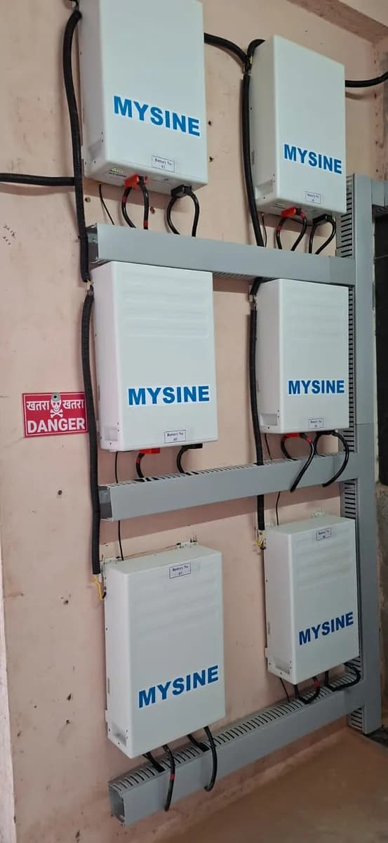 Multiple MySine battery units mounted on a support frame